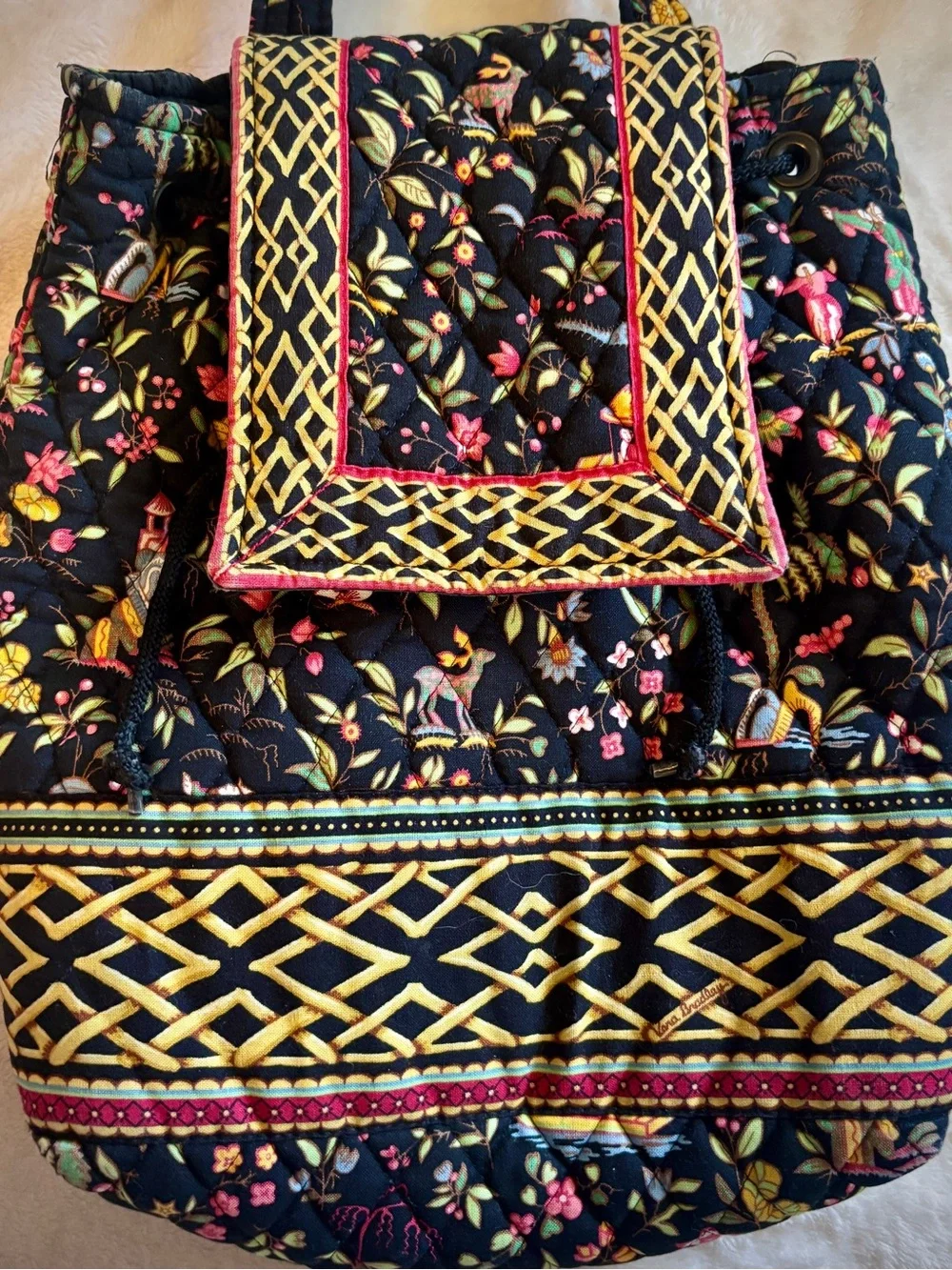 Vera Bradley Ming Drawstring Backpack Retired Floral Quilted Vintage Y2K Retro